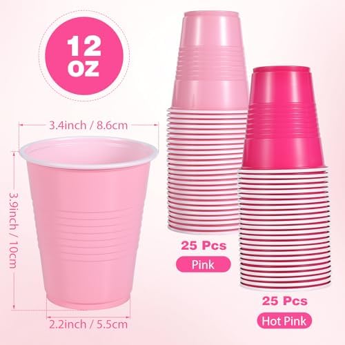 YINCL [50 Pzs] Vasos Desechables de Plástico Rosa - Vasos de 12 OZ para Fiestas, Decoraciones para Despedida de Soltera y Cumpleaños Rosa - imagen 2