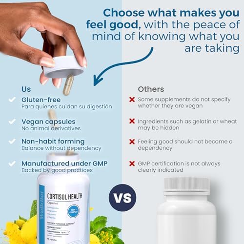 Suplementos de Cortisol 10 en 1 con Magnesio, Ashwagandha, Manzanilla, L-Teanina, Hierba de San Juan, Rhodiola, 60 Cápsulas, Reductor de Cortisol - imagen 7