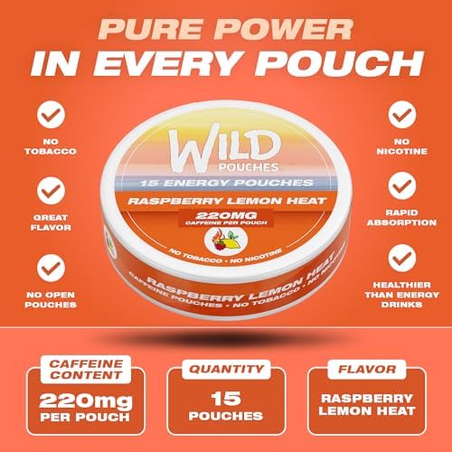 Pouches de Cafeína Wild Single 220mg Sin Nicotina Sabor Frambuesa Limón - 15 Pouches Energéticos - Disponible en Paquete Sencillo y de 5 - imagen 2