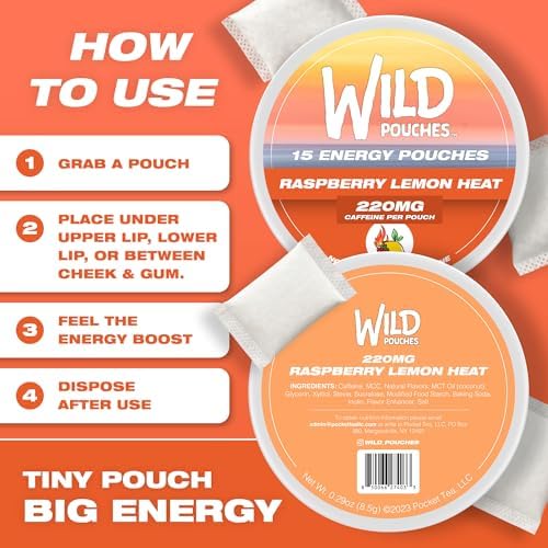 Pouches de Cafeína Wild Single 220mg Sin Nicotina Sabor Frambuesa Limón - 15 Pouches Energéticos - Disponible en Paquete Sencillo y de 5 - imagen 6