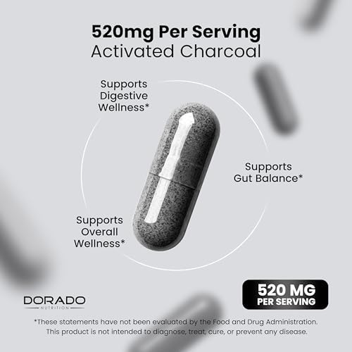 Píldoras de Carbón Activado Orgánico (120 Cápsulas) Derivadas de Cáscaras de Coco, Apoyo para la Hinchazón y Desintoxicación, 520mg por Porción, - imagen 4