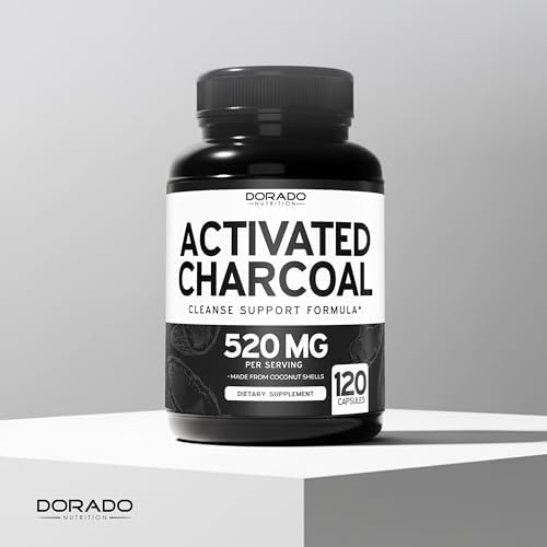 Píldoras de Carbón Activado Orgánico (120 Cápsulas) Derivadas de Cáscaras de Coco, Apoyo para la Hinchazón y Desintoxicación, 520mg por Porción, - imagen 5