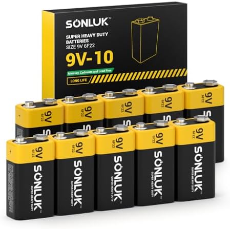 Baterías SONLUK 9V Paquete de 10 Carbono Zinc 6F22 Cuadradas para Detector de Humo/CO, Ultra Duraderas - imagen 1