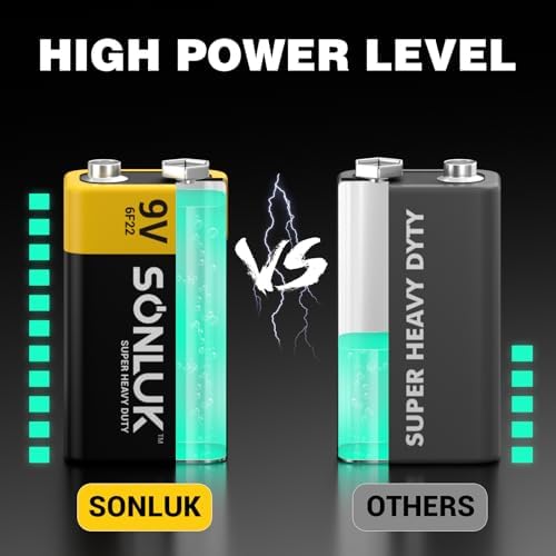Baterías SONLUK 9V Paquete de 10 Carbono Zinc 6F22 Cuadradas para Detector de Humo/CO, Ultra Duraderas - imagen 2