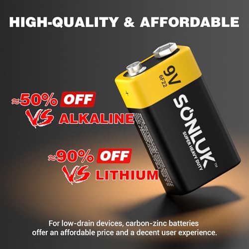 Baterías SONLUK 9V Paquete de 10 Carbono Zinc 6F22 Cuadradas para Detector de Humo/CO, Ultra Duraderas - imagen 5