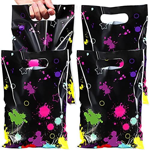 Bolsas de Regalo Pajean de 50 Pcs Neon para Fiesta, Decoración que Brilla en la Oscuridad, Bolsas de Plástico Coloridas con Asa Cortada (Negro) - imagen 1