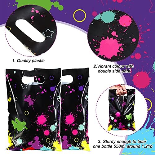 Bolsas de Regalo Pajean de 50 Pcs Neon para Fiesta, Decoración que Brilla en la Oscuridad, Bolsas de Plástico Coloridas con Asa Cortada (Negro) - imagen 2