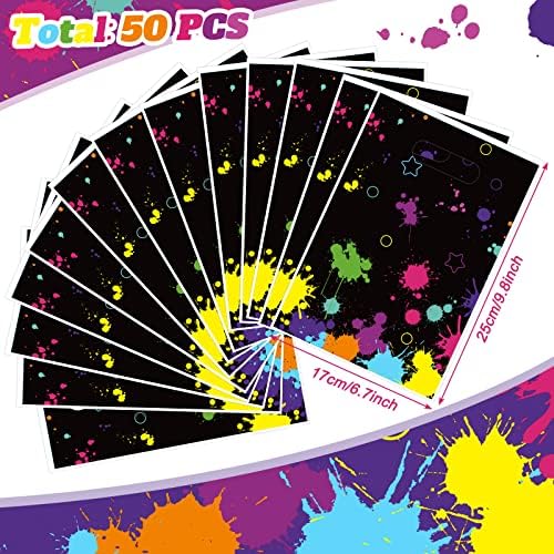Bolsas de Regalo Pajean de 50 Pcs Neon para Fiesta, Decoración que Brilla en la Oscuridad, Bolsas de Plástico Coloridas con Asa Cortada (Negro) - imagen 3