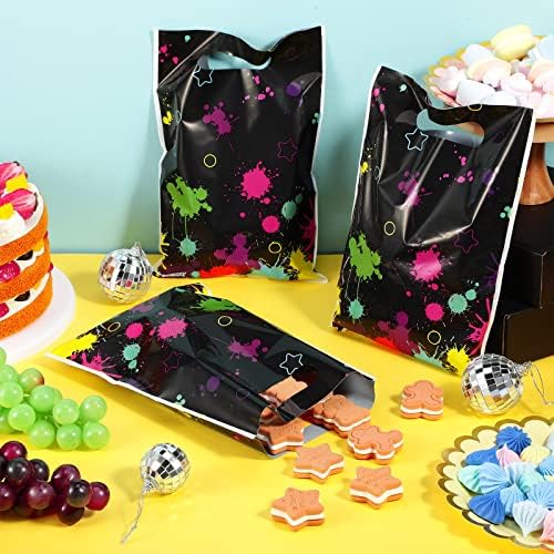 Bolsas de Regalo Pajean de 50 Pcs Neon para Fiesta, Decoración que Brilla en la Oscuridad, Bolsas de Plástico Coloridas con Asa Cortada (Negro) - imagen 4