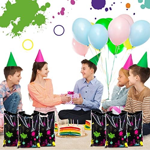 Bolsas de Regalo Pajean de 50 Pcs Neon para Fiesta, Decoración que Brilla en la Oscuridad, Bolsas de Plástico Coloridas con Asa Cortada (Negro) - imagen 5