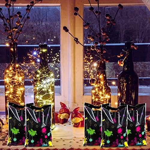 Bolsas de Regalo Pajean de 50 Pcs Neon para Fiesta, Decoración que Brilla en la Oscuridad, Bolsas de Plástico Coloridas con Asa Cortada (Negro) - imagen 6