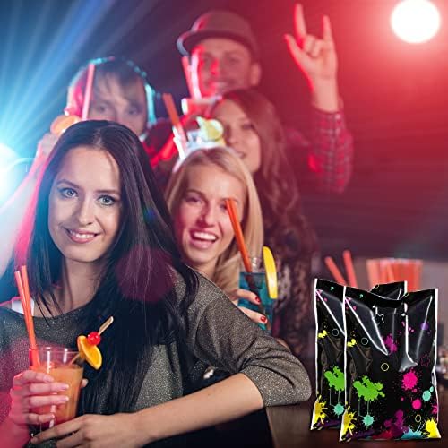 Bolsas de Regalo Pajean de 50 Pcs Neon para Fiesta, Decoración que Brilla en la Oscuridad, Bolsas de Plástico Coloridas con Asa Cortada (Negro) - imagen 7