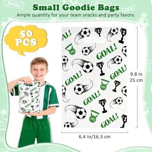 Shintop 50PCS Bolsas de Regalo de Fútbol, Bolsas de Plástico con Asas para Fiestas, Favor de Equipo para Cumpleaños (9.8 x 6.3 Pulgadas) - imagen 2