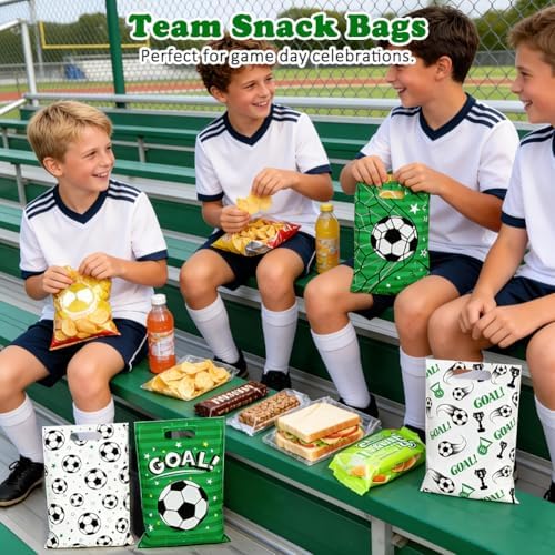 Shintop 50PCS Bolsas de Regalo de Fútbol, Bolsas de Plástico con Asas para Fiestas, Favor de Equipo para Cumpleaños (9.8 x 6.3 Pulgadas) - imagen 3