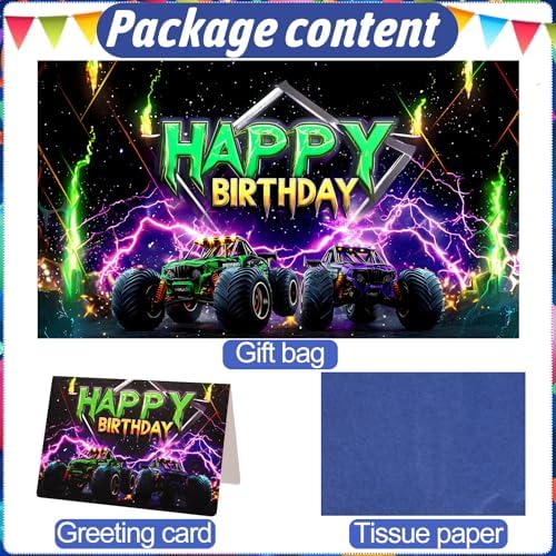 Bolsa de Regalo de Cumpleaños JOCOPUERTO Monster Truck - Bolsa Grande de 13 con Papel de Seda y Tarjeta para Fiesta de Cumpleaños de Niños Temática - imagen 3