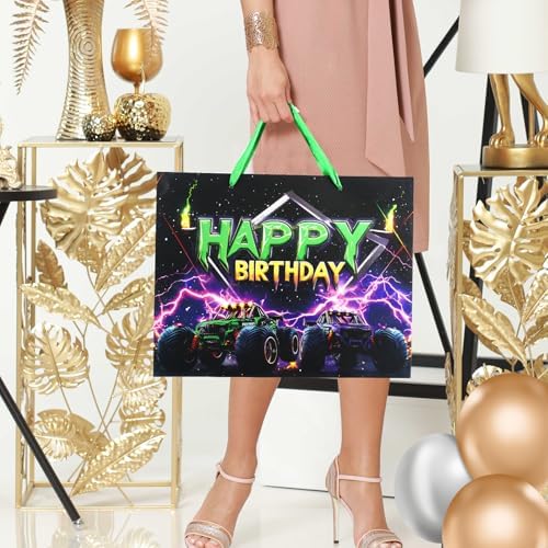 Bolsa de Regalo de Cumpleaños JOCOPUERTO Monster Truck - Bolsa Grande de 13 con Papel de Seda y Tarjeta para Fiesta de Cumpleaños de Niños Temática - imagen 6