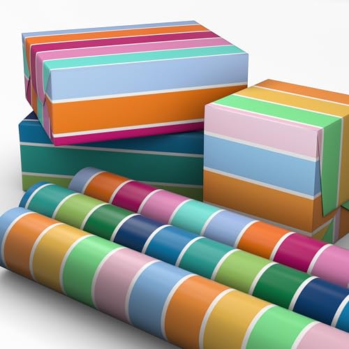 Papel de Regalo Rayado Hallmark Mini Rollos, 3 Paquetes (Rosa, Naranja, Verde Azulado, Verde, Azul, Amarillo, Pasteles) - 60 Pies Cuadrados para - imagen 4