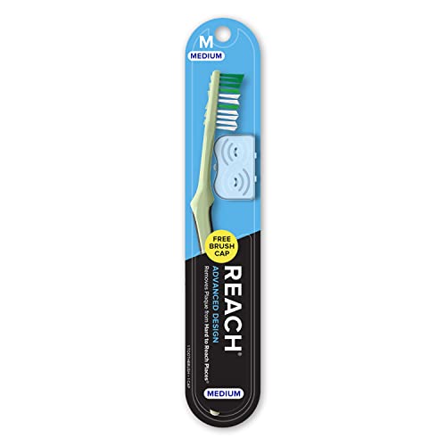 Cepillo de Dientes REACH Advanced Design con Tapa, Cuello Angulado, Cerda Media Bi-Nivel, Mango Contorneado y Raspador de Lengua - imagen 1