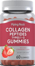 Gomitas de Colágeno Piping Rock | 60 Piezas | Péptidos de Colágeno Tipo 1 y 3 | Sabor Fresa | Suplemento Bovino | Sin OGM, Sin Gluten - imagen 1