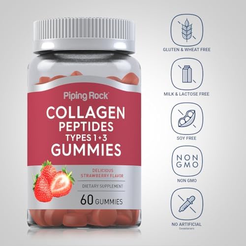 Gomitas de Colágeno Piping Rock | 60 Piezas | Péptidos de Colágeno Tipo 1 y 3 | Sabor Fresa | Suplemento Bovino | Sin OGM, Sin Gluten - imagen 3