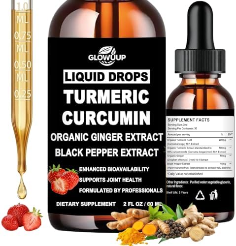 Gotas Líquidas de Cúrcuma y Jengibre Orgánico, Suplemento Ultra Potente con 95% de Curcuminoides y BioPerine para la Salud Articular, Absorción - imagen 1