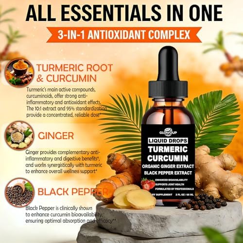 Gotas Líquidas de Cúrcuma y Jengibre Orgánico, Suplemento Ultra Potente con 95% de Curcuminoides y BioPerine para la Salud Articular, Absorción - imagen 2