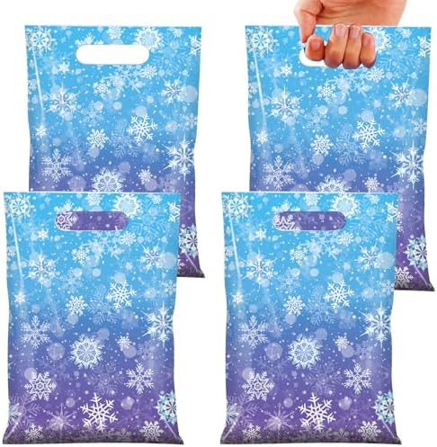 Bolsitas de Regalo Pascliyna 50 Pzs con Copos de Nieve, Azules y Moradas, Bolsas de Plástico para Fiestas de Invierno, Cumpleaños y Navidad - imagen 1