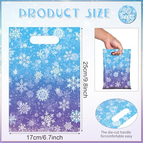Bolsitas de Regalo Pascliyna 50 Pzs con Copos de Nieve, Azules y Moradas, Bolsas de Plástico para Fiestas de Invierno, Cumpleaños y Navidad - imagen 2