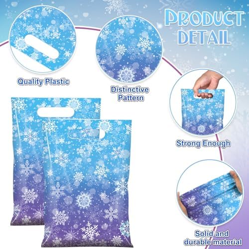 Bolsitas de Regalo Pascliyna 50 Pzs con Copos de Nieve, Azules y Moradas, Bolsas de Plástico para Fiestas de Invierno, Cumpleaños y Navidad - imagen 3