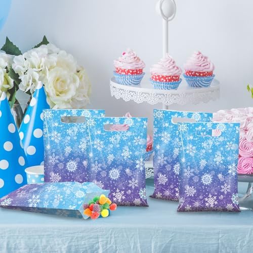 Bolsitas de Regalo Pascliyna 50 Pzs con Copos de Nieve, Azules y Moradas, Bolsas de Plástico para Fiestas de Invierno, Cumpleaños y Navidad - imagen 5
