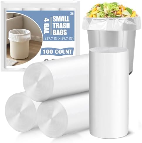 Bolsas de Basura Pequeñas de 4 Galones - Paquete de 100, Sin Fragancia, Bolsas para Baño, Forros para Bote de Basura Blancos de 4 Gal - imagen 1