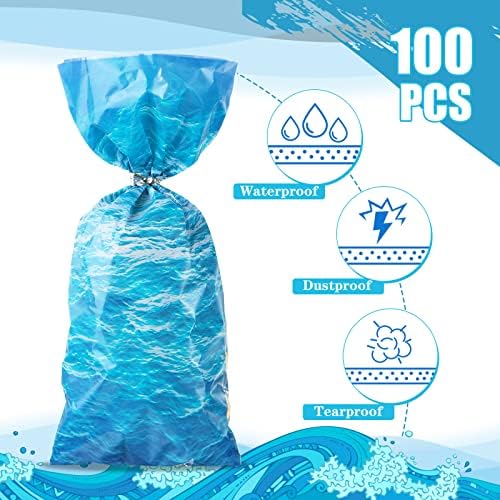 Bolsas de Celofán Pajean de 100 Piezas con Diseño de Olas del Océano para Fiesta de Playa, Cumpleaños y Baby Shower, Incluye 100 Cierres de Torcido - imagen 3