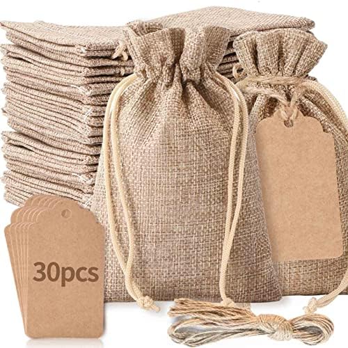 Bolsas de Yute Boboom de 30 Pcs 4 x 6 pulgadas con 30 Etiquetas y Cuerda, Sacos de Lino para Bodas, Joyas, Regalos y Manualidades - imagen 1
