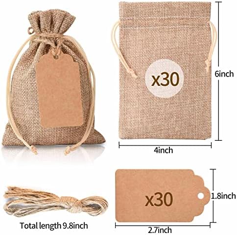 Bolsas de Yute Boboom de 30 Pcs 4 x 6 pulgadas con 30 Etiquetas y Cuerda, Sacos de Lino para Bodas, Joyas, Regalos y Manualidades - imagen 2