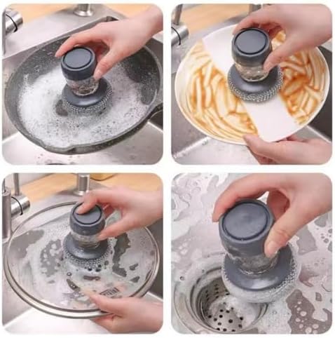 Cepillo de Cocina con Dispensador de Jabón y Estropajo de Acero Inoxidable para Platos, Sartenes, Fregadero, Bañera, Azulejos y Hogar - imagen 5