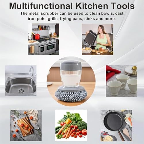 Cepillo de Cocina con Dispensador de Jabón y Estropajo de Acero Inoxidable para Platos, Sartenes, Fregadero, Bañera, Azulejos y Hogar - imagen 7