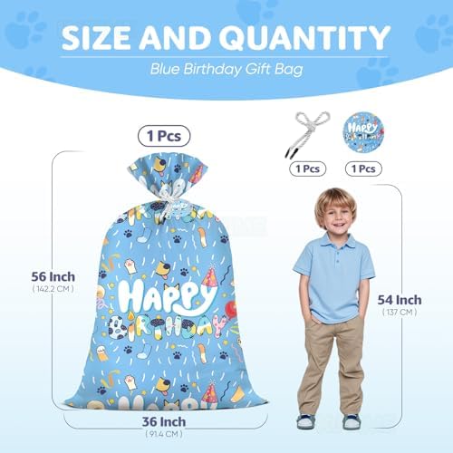 KJTIME Bolsa Grande de Regalo Azul de 36×56 Pulgadas para Cumpleaños de Niños, Jumbo, Temática de Fiesta XL, Decoraciones y Favors - imagen 2