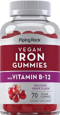 Gomitas Veganas de Hierro Piping Rock | 70 piezas | con Vitamina B-12 | Sabor Uva Delicioso | Sin OGM, Sin Gluten - imagen 1