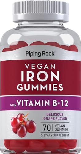 Gomitas Veganas de Hierro Piping Rock | 70 piezas | con Vitamina B-12 | Sabor Uva Delicioso | Sin OGM, Sin Gluten - imagen 1