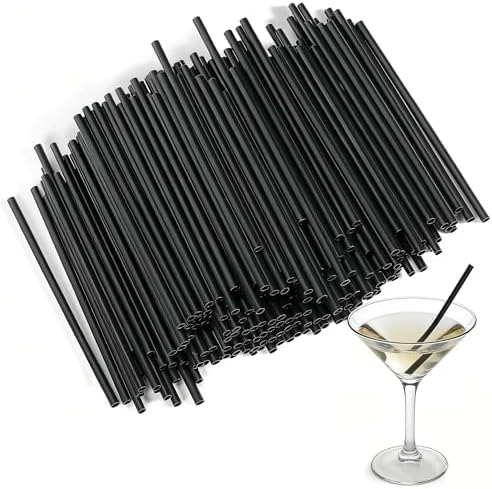 [200 Pzs] Popotes de 5 Pulgadas para Cócteles - Popotes Cortos de Plástico Resistente de 0.16 de Ancho para Bebidas, Desechables Negros para Bar, - imagen 1