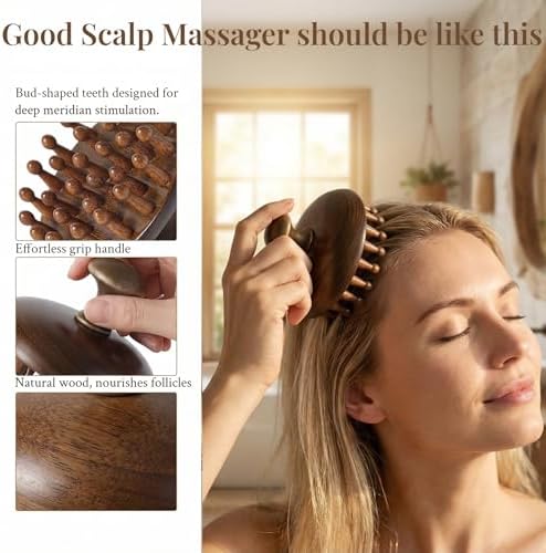 Masajeador de cuero cabelludo de madera Sanlusan｜Cepillo de bambú para el crecimiento del cabello｜Cepillo de madera｜Herramienta de masaje corporal - imagen 2