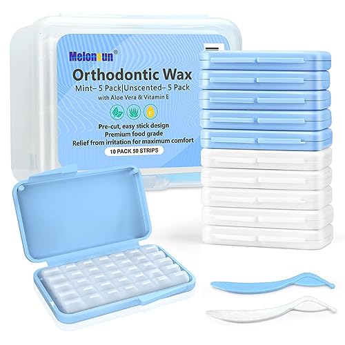 Cera Ortodóntica para Frenos y Alineadores, Cera Dental de Grado Alimenticio, Aloe Vera y Vitamina E, Protección para Encías y Mejillas, 10 Paquetes, - imagen 1