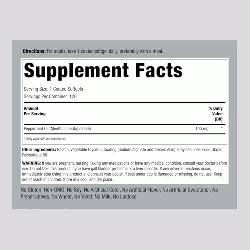 Cápsulas de Aceite de Menta Piping Rock | 100mg | 120 Píldoras | Extracto de Grado Terapéutico | Suplemento Sin OGM y Sin Gluten - imagen 2