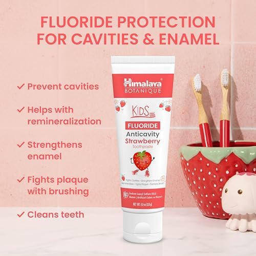 Pasta Dental Himalaya Botanique para Niños, Sabor Fresa, Anticaries, Vegana, Sin SLS, Sin Colorantes ni Saborizantes Artificiales, 4 oz (113 g) - imagen 4
