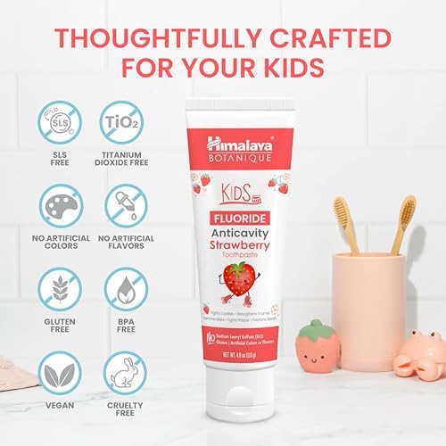 Pasta Dental Himalaya Botanique para Niños, Sabor Fresa, Anticaries, Vegana, Sin SLS, Sin Colorantes ni Saborizantes Artificiales, 4 oz (113 g) - imagen 5