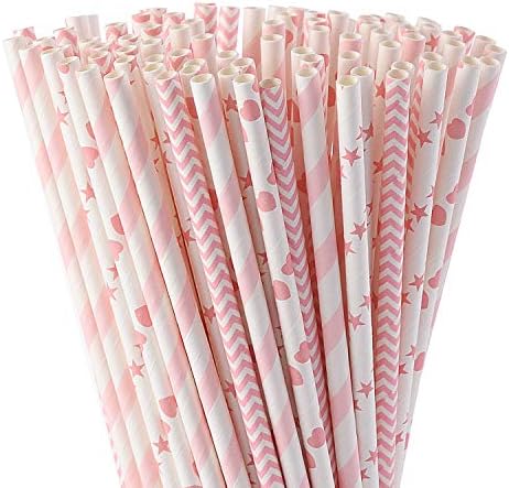 Popotes de papel biodegradables ALINK en color rosa, paquete de 100, ideales para jugos, cócteles, batidos y decoraciones de fiestas y eventos. - imagen 1