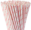 Popotes de papel biodegradables ALINK en color rosa, paquete de 100, ideales para jugos, cócteles, batidos y decoraciones de fiestas y eventos. - imagen 1