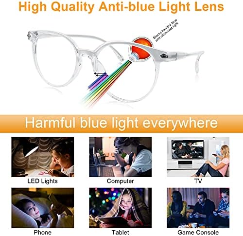 Gafas Craebuer de Cristal Transparente para Hombre y Mujer, Lentes Retro Redondos con Filtro UV y Bloqueo de Luz Azul, Marco Ligero - imagen 3