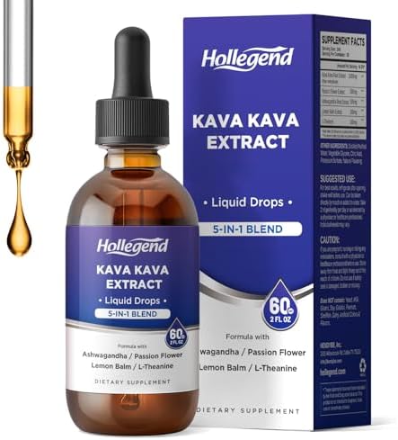 Extracto Líquido de Raíz de Kava Kava HOLLEGEND, 5 en 1 con Ashwagandha, Bálsamo de Limón, L-Theanina, Suplemento para Estrés, Sueño y Salud Mental, - imagen 1