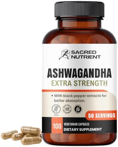 Suplemento Orgánico de Ashwagandha Extra Fuerte con Pimienta Negra para Estrés y Ánimo, 300mg Extracto (Equivalente a 3000mg Hierba), 100 Cápsulas - imagen 1